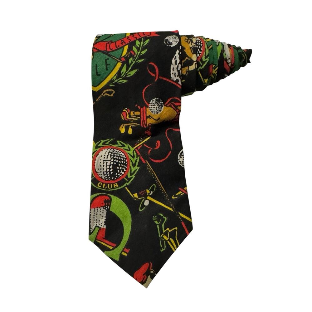 Tango By Max Raab Golfing Gold Clubs 100% Cotton Vintage Necktie